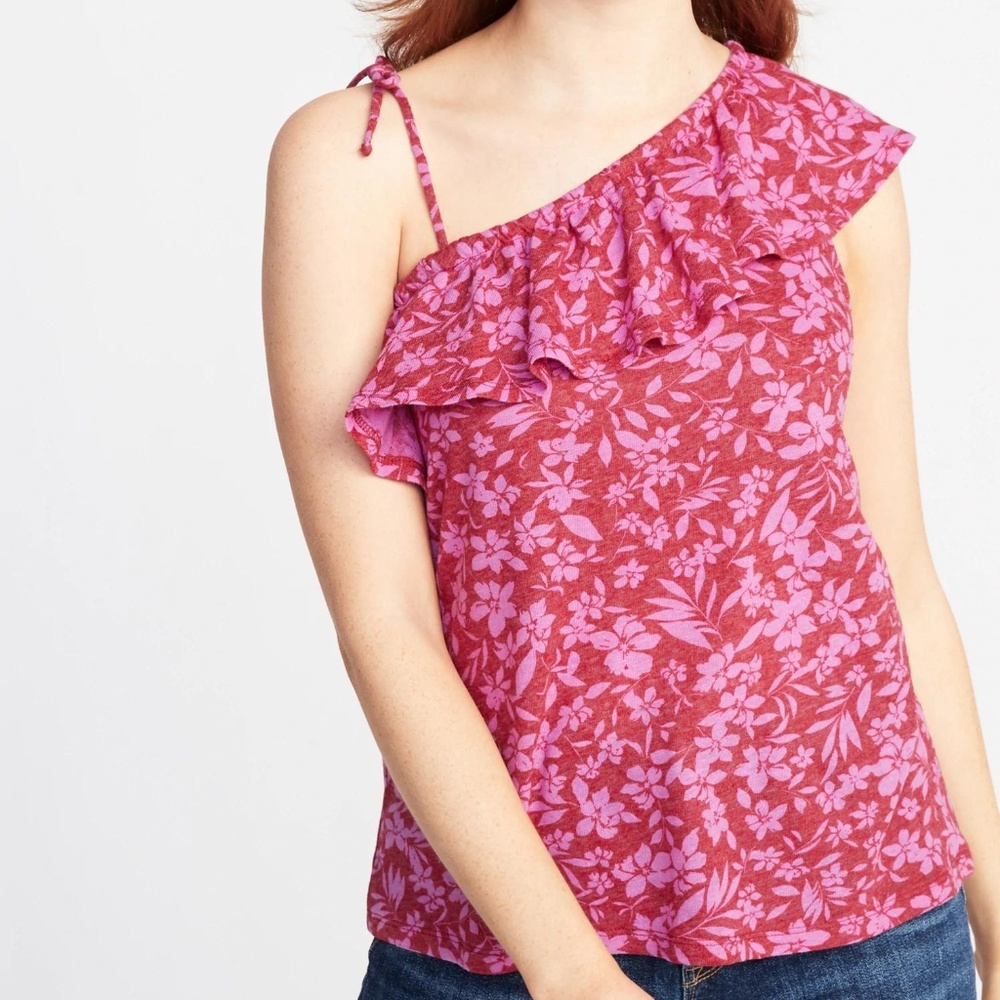 Old Navy Pink Floral One-Shoulder Blouse